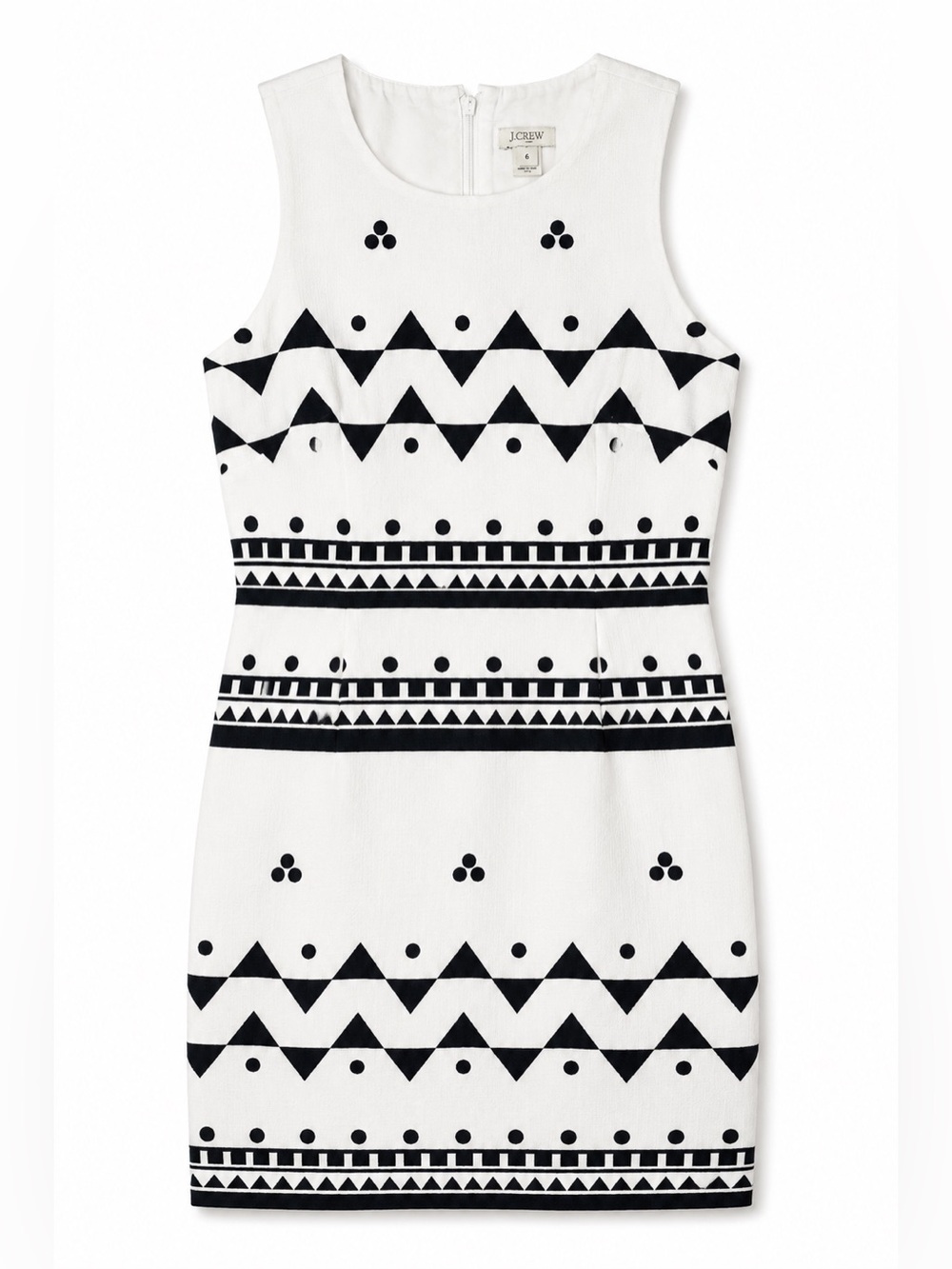 J.Crew Sleeveless Sheath Dress Size 6 Black White Geometric Print Career Chic